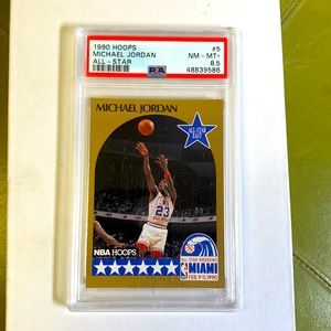 1990 NBA hoops, Michael Jordan all-star gold card, PSA graded NM-MT #5